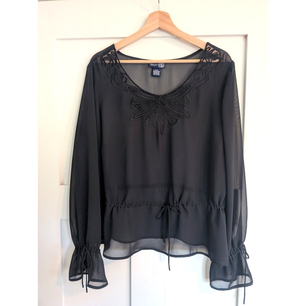 Vintage Venezia Sheer Black Y2K Top Womens L XL 14-16 Embroidered Whimsigoth 90s